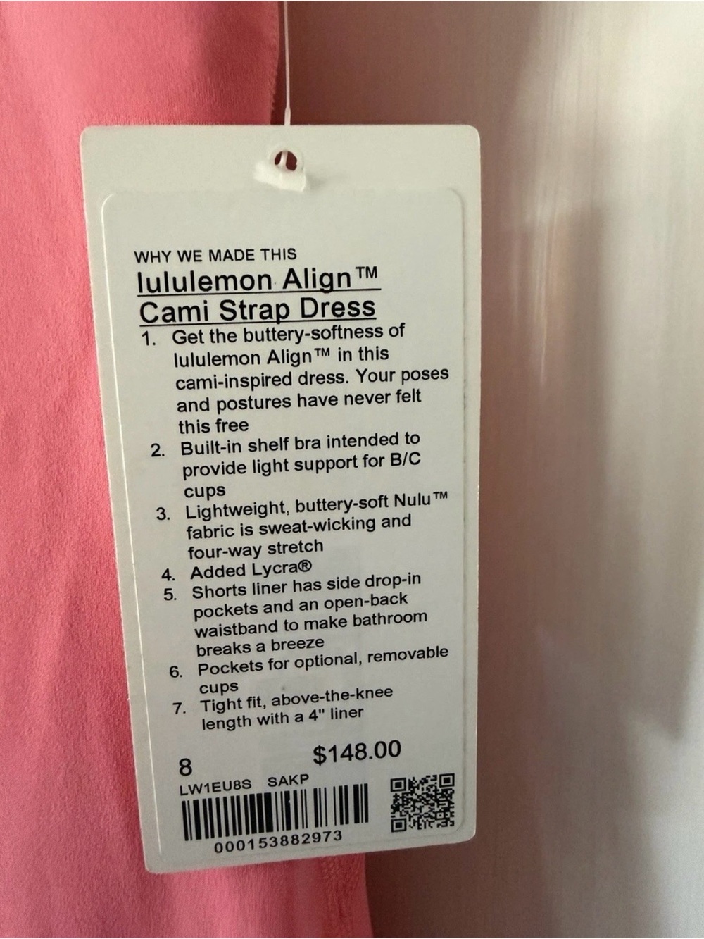 Lululemon Align Cami Strap Dress Size 8 Pink NWT New With Tags